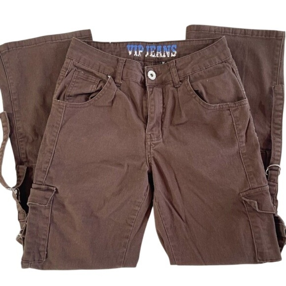 V.I.P. Jeans Cargo Pants Juniors 1/25 Brown - Picture 3 of 9